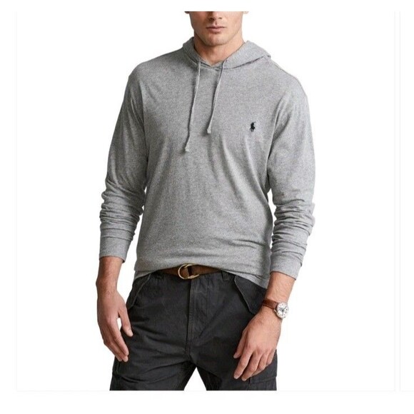 NWT Polo Ralph Lauren Hooded Long Sleeve Pullover Shirt Pony Gray Mens LT L Tall - Picture 1 of 10